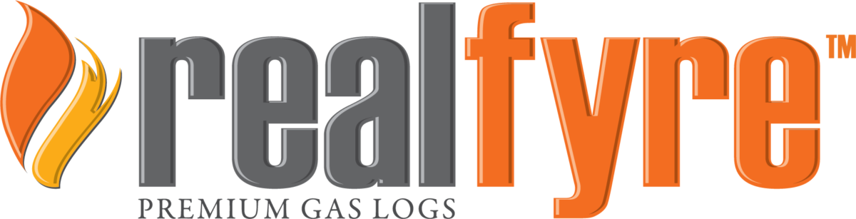 Real Fyre logo representing premium gas logs and fireplace accessories installed by Greenergy.