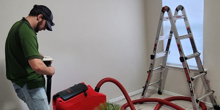 HVAC technician cleaning air ducts in residential home